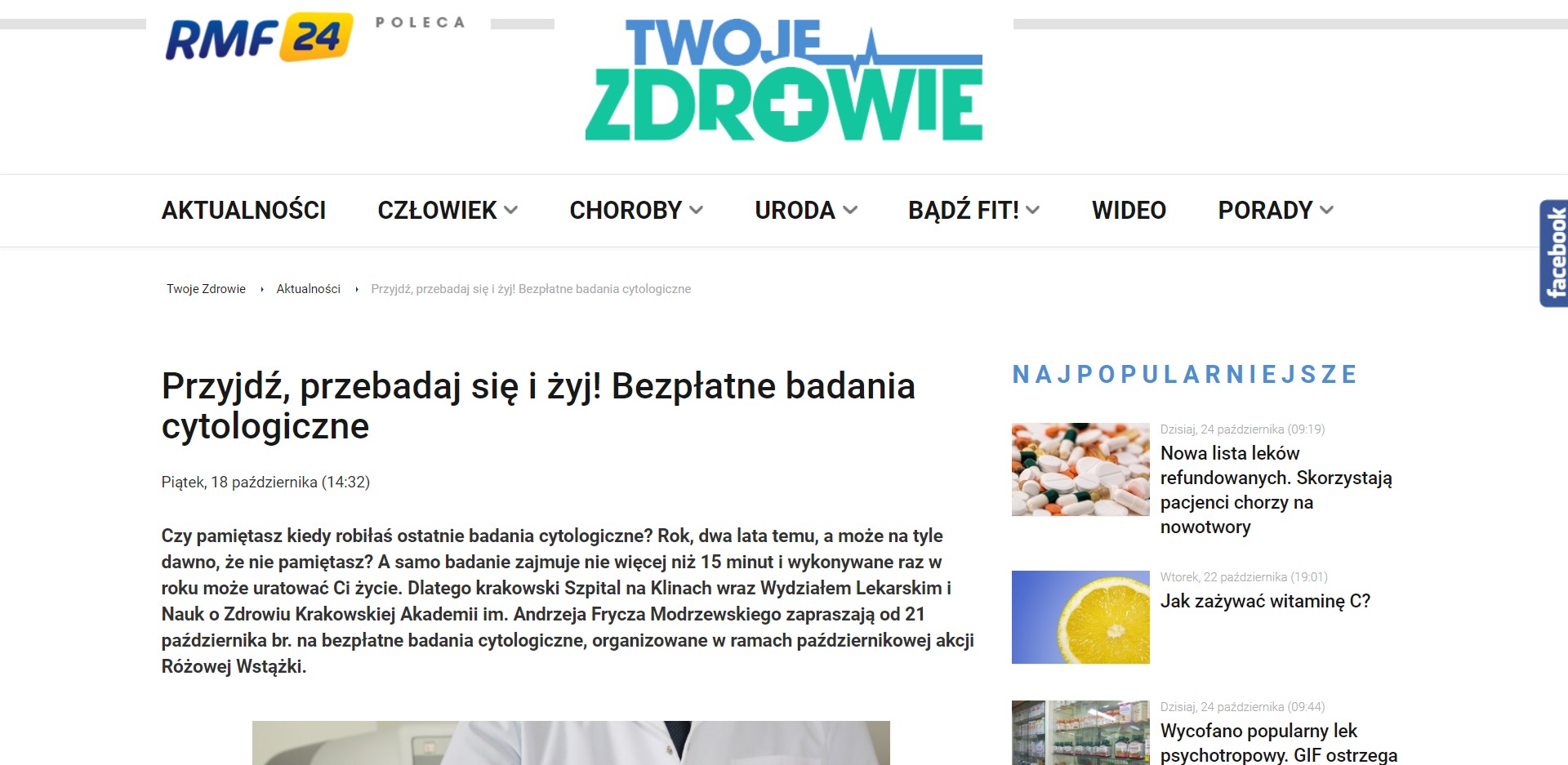 Przyjdź, przebadaj się i żyj Bezpłatne badania cytologiczne
