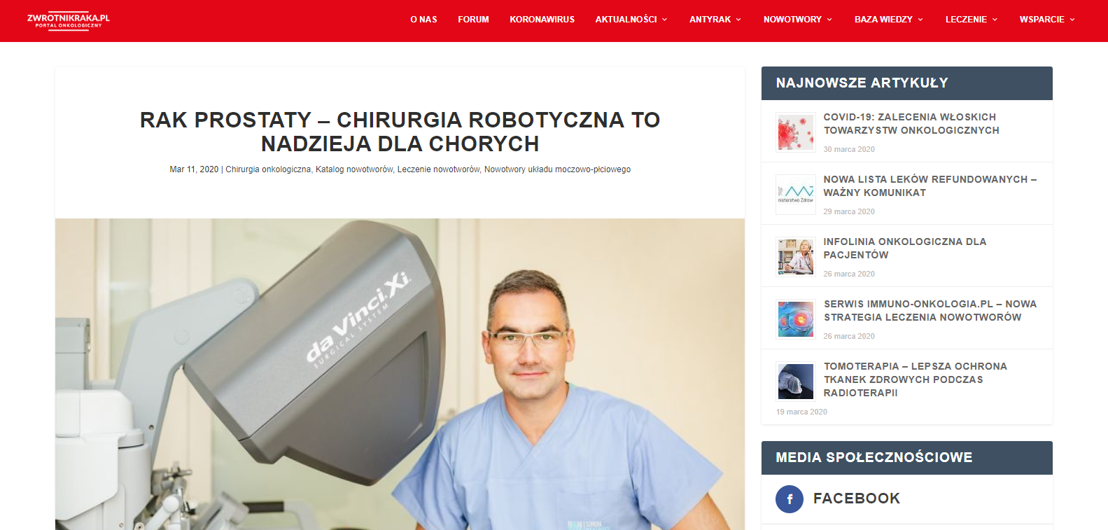 RAK PROSTATY – CHIRURGIA ROBOTYCZNA TO NADZIEJA DLA CHORYCH