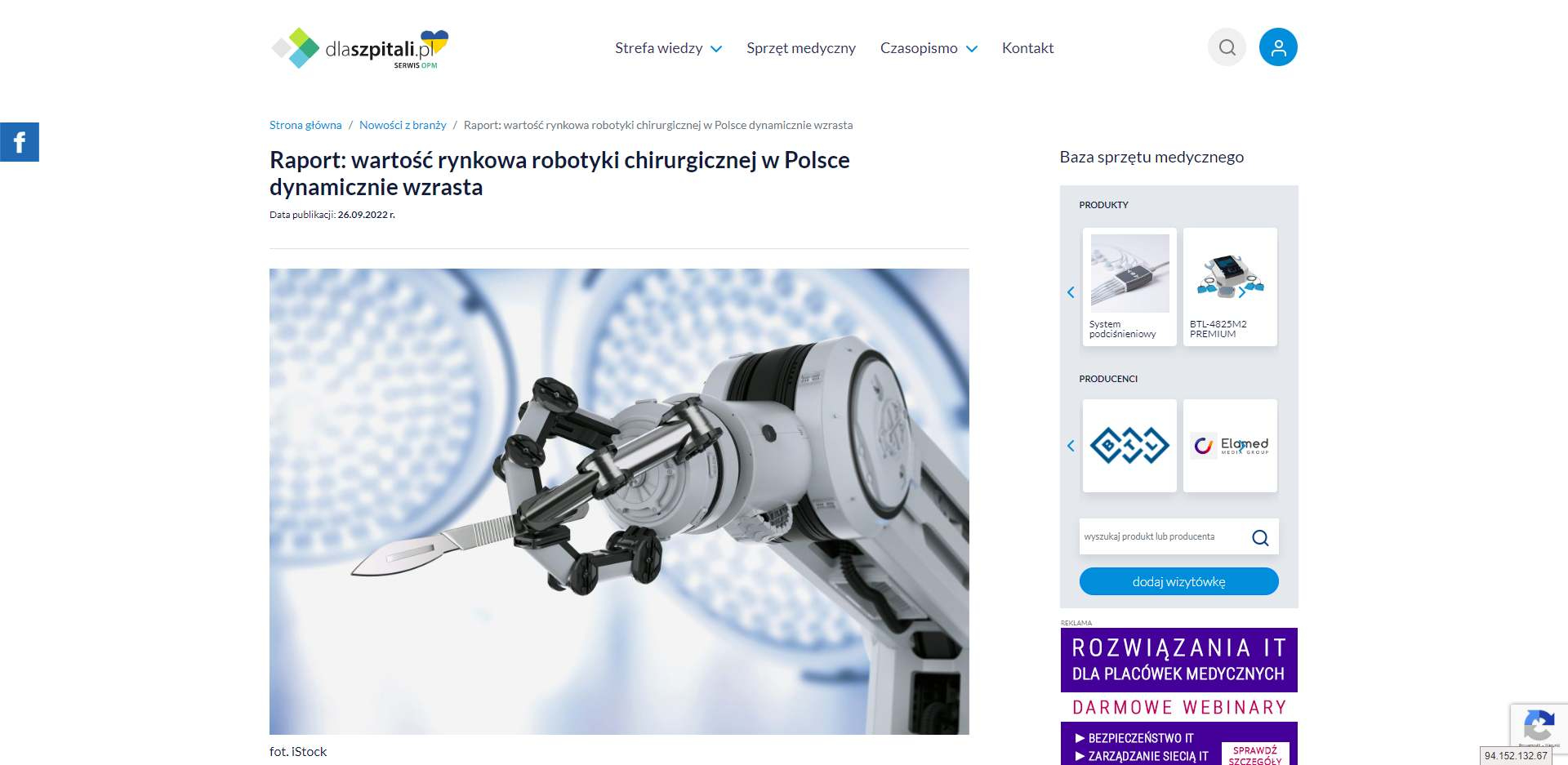 raport wartosc rynkowa robotyki chirurgicznej w polsce dynamicznie wzrasta