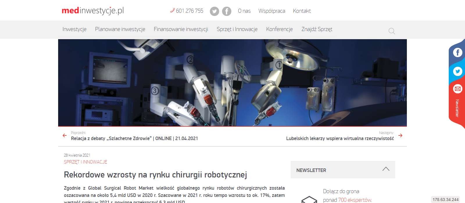 rekordowe wzrosty na rynku chirurgii robotycznej