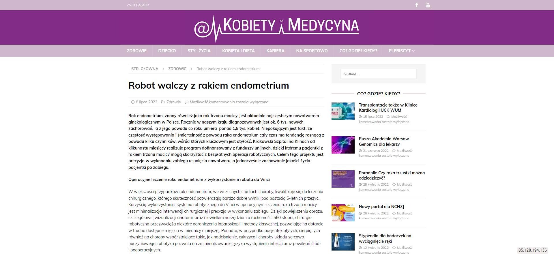 robot walczy z rakiem endometrium