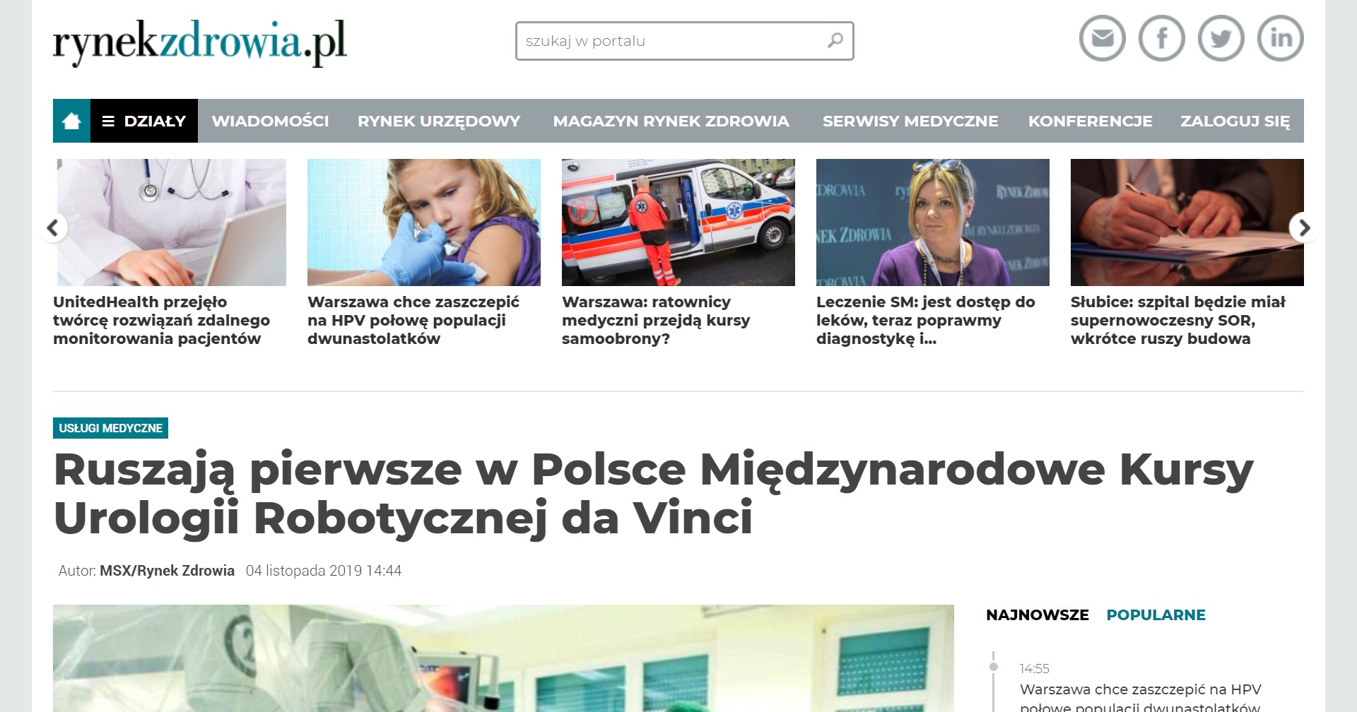 Ruszają pierwsze w Polsce Międzynarodowe Kursy Urologii Robotycznej da Vinci
