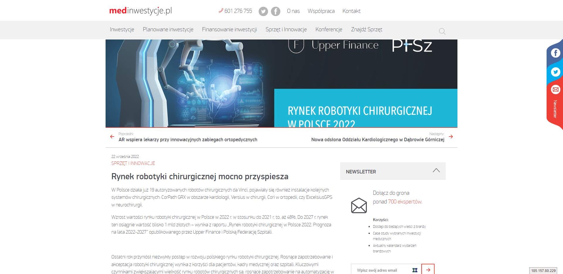 rynek robotyki chirurgicznej mocno przyspiesza