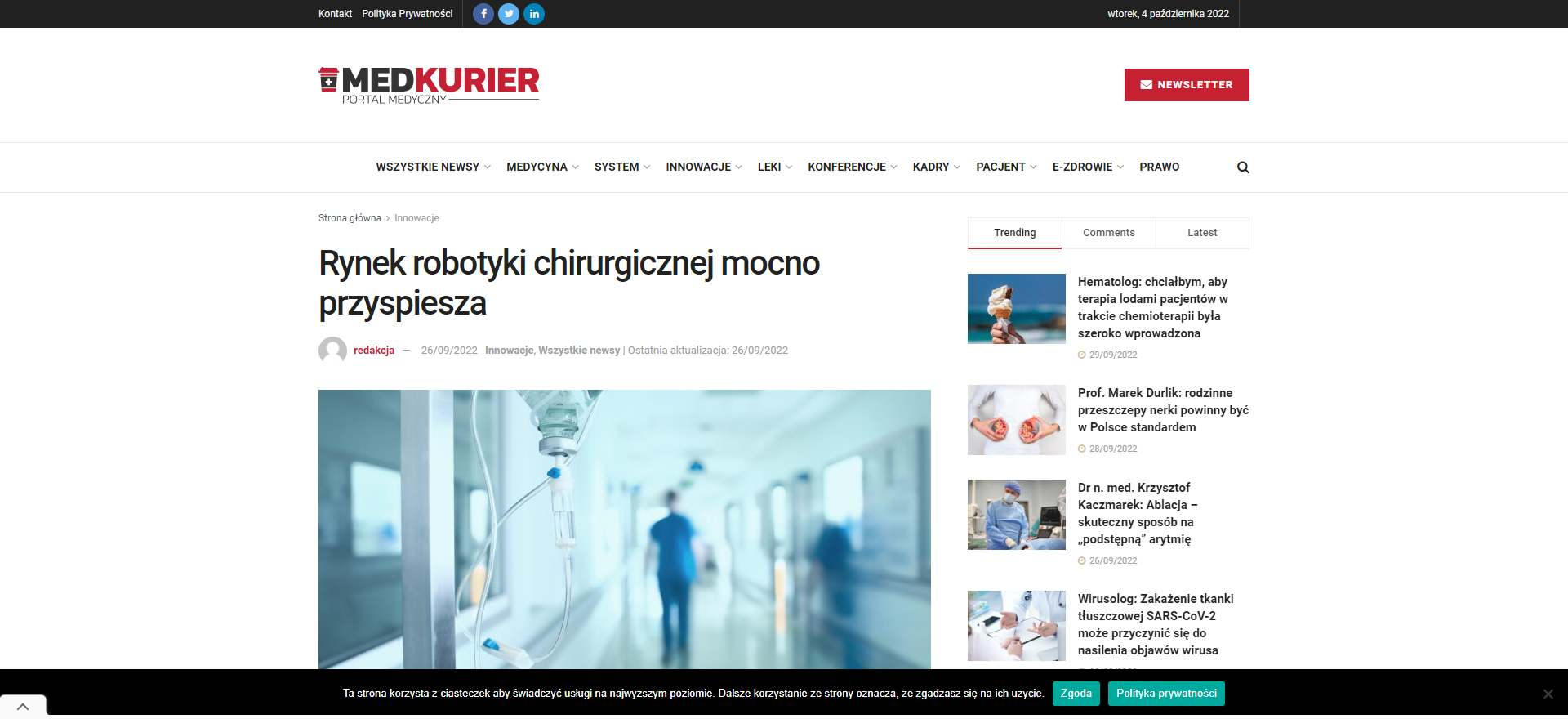 rynek robotyki chirurgicznej mocno przyspiesza