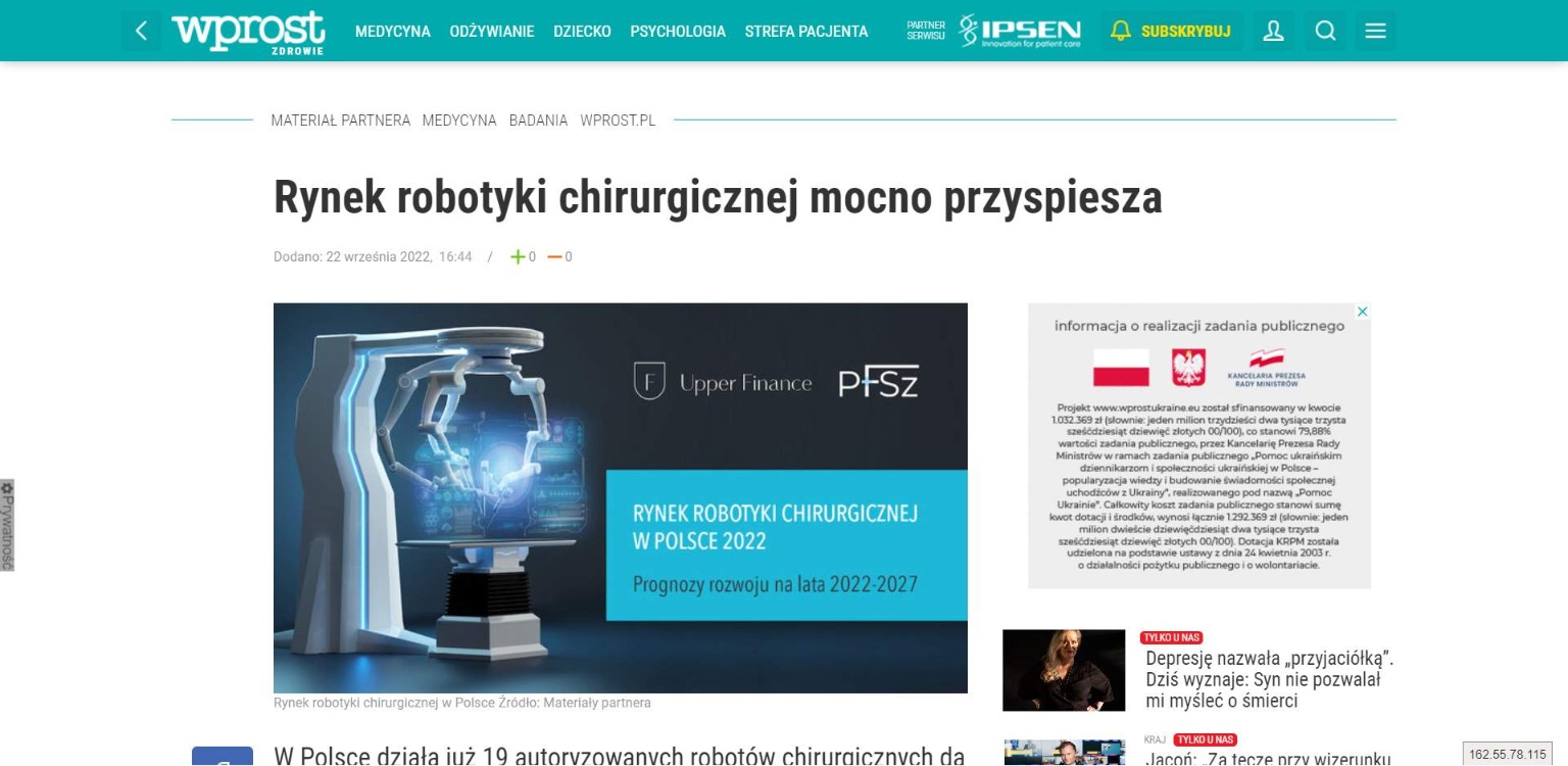 rynek robotyki chirurgicznej mocno przyspiesza