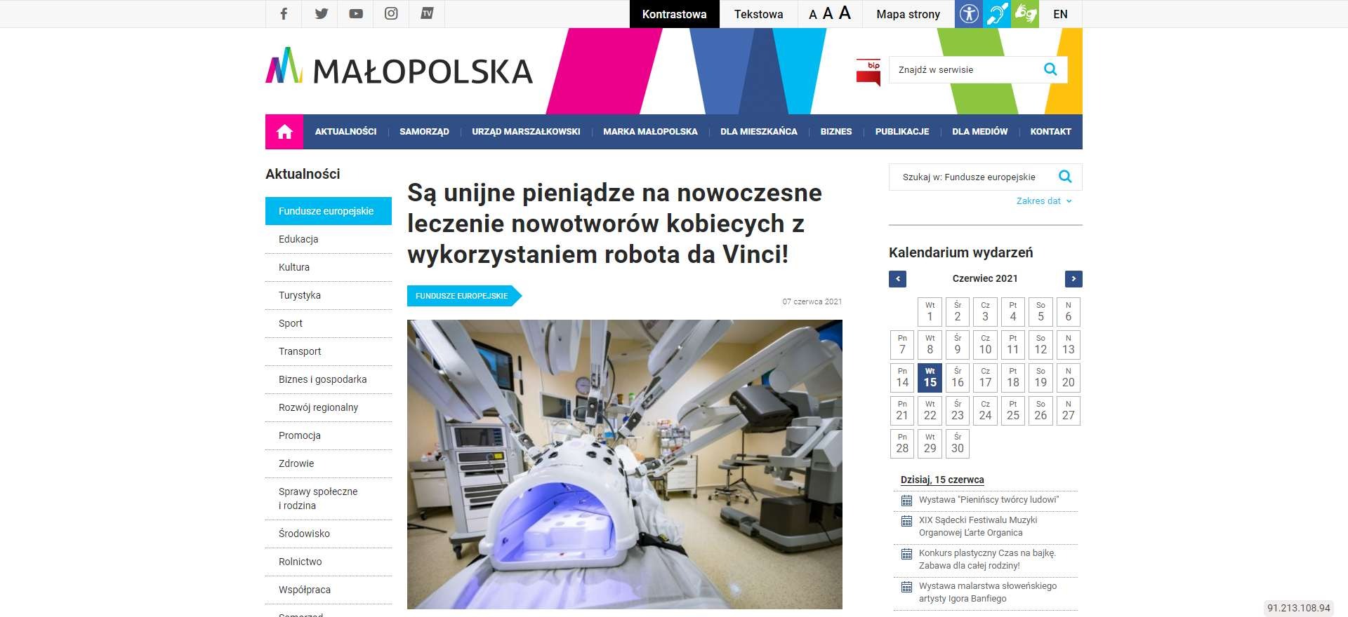 sa unijne pieniadze na nowoczesne leczenie nowotworow kobiecych z wykorzystaniem robota da vinci
