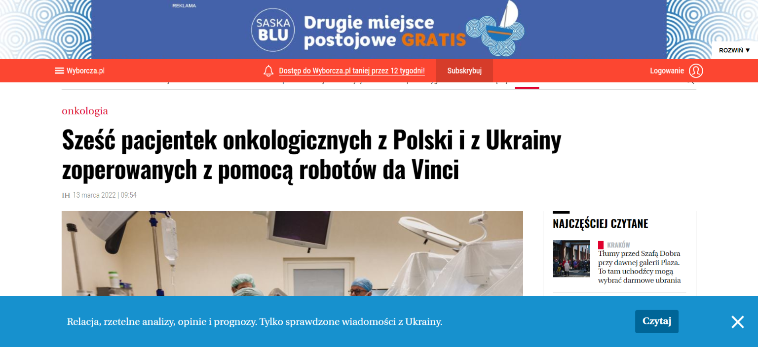 szesc pacjentek onkologicznych z polski i z ukrainy zoperowanych z pomoca robotow da vinci