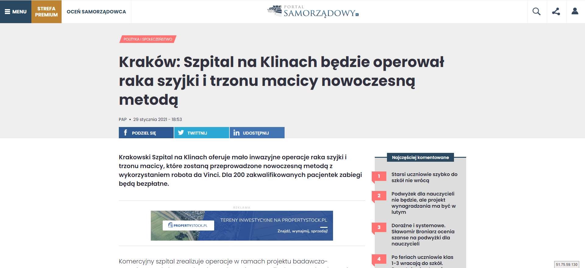 szpital na klinach bedzie operowal raka szyjki i trzonu macicy nowoczesna metoda