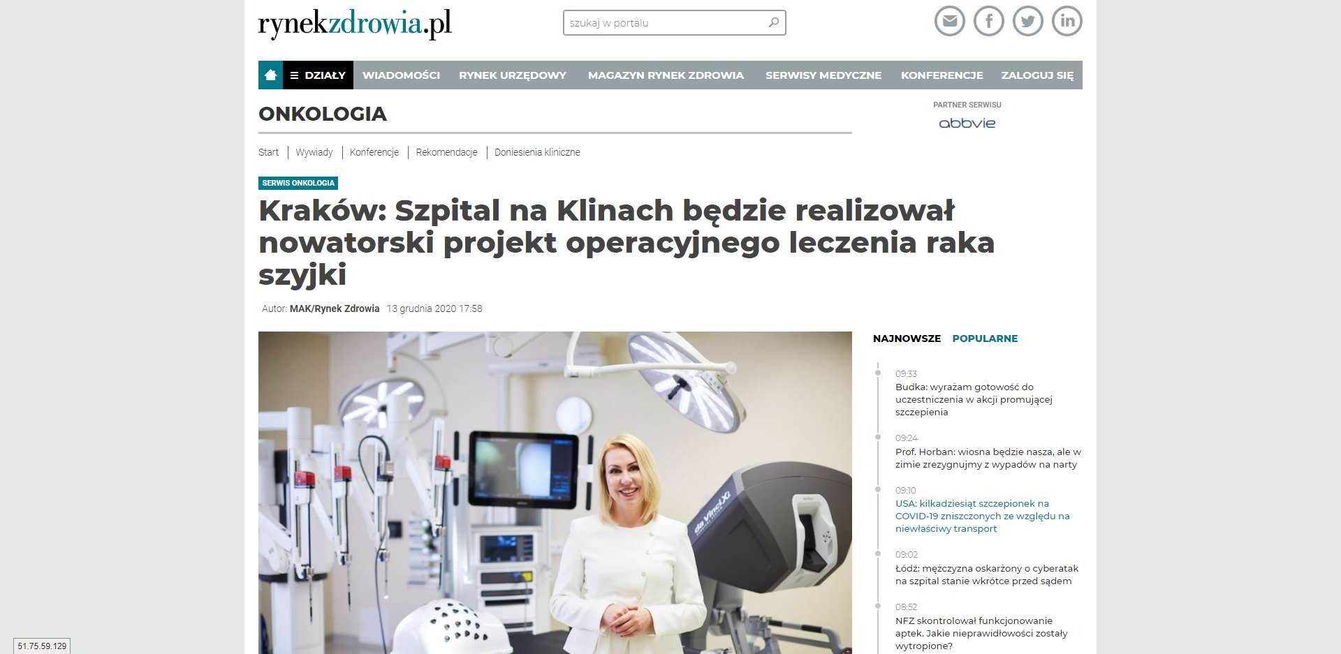 szpital na klinach bedzie realizowal nowatorski projekt operacyjnego leczenia raka szyjki