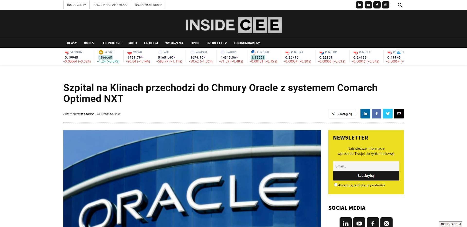 szpital na klinach przechodzi do chmury oracle z systemem comarch optimed nxt