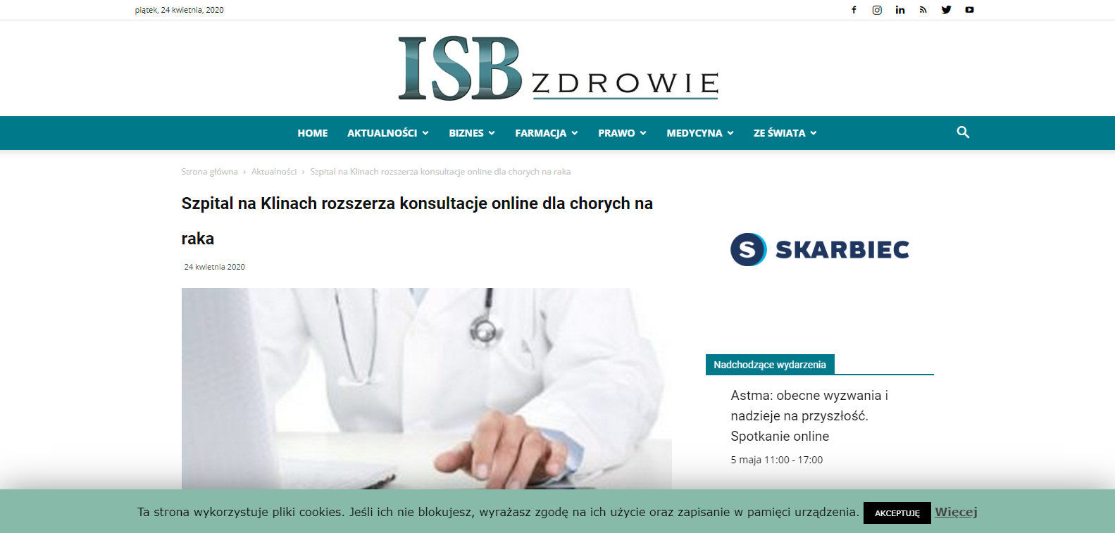 Szpital na Klinach rozszerza konsultacje online dla chorych na raka