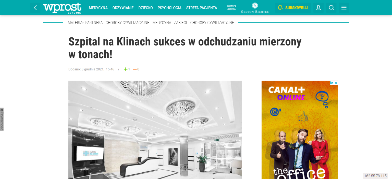 szpital na klinach sukces w odchudzaniu mierzony w tonach