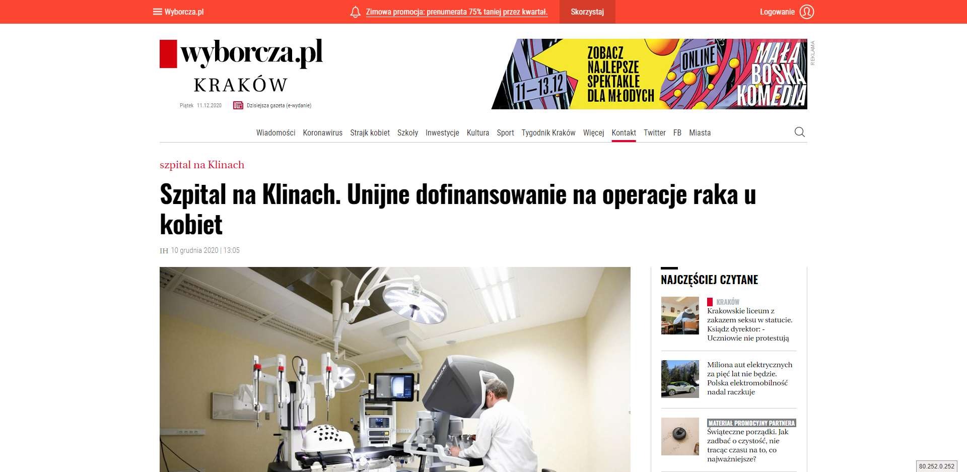 szpital na klinach unijne dofinansowanie na operacje raka u kobiet