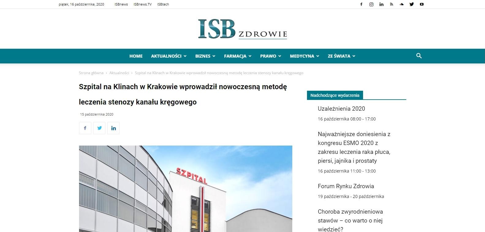 szpital na klinach w krakowie wprowadzil nowoczesna metode leczenia stenozy kanalu kregowego