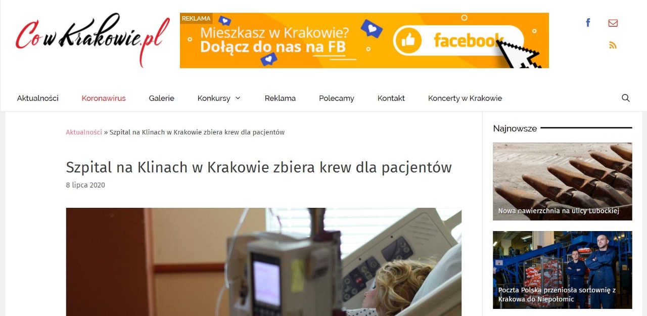 szpital na klinach w krakowie zbiera krew dla pacjentow