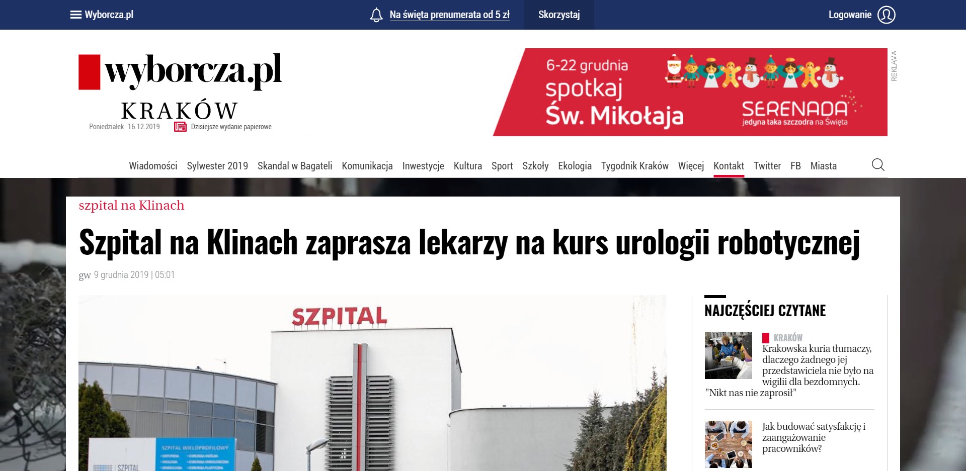Szpital na Klinach zaprasza lekarzy na kurs urologii robotycznej