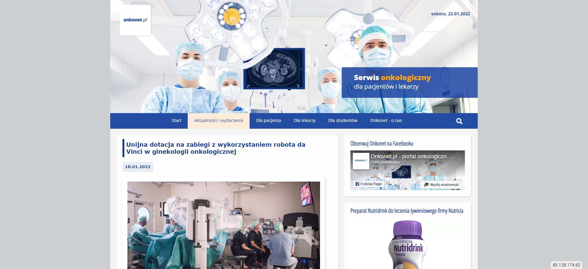 unijna dotacja na zabiegi z wykorzystaniem robota da vinci w ginekologii onkologicznej