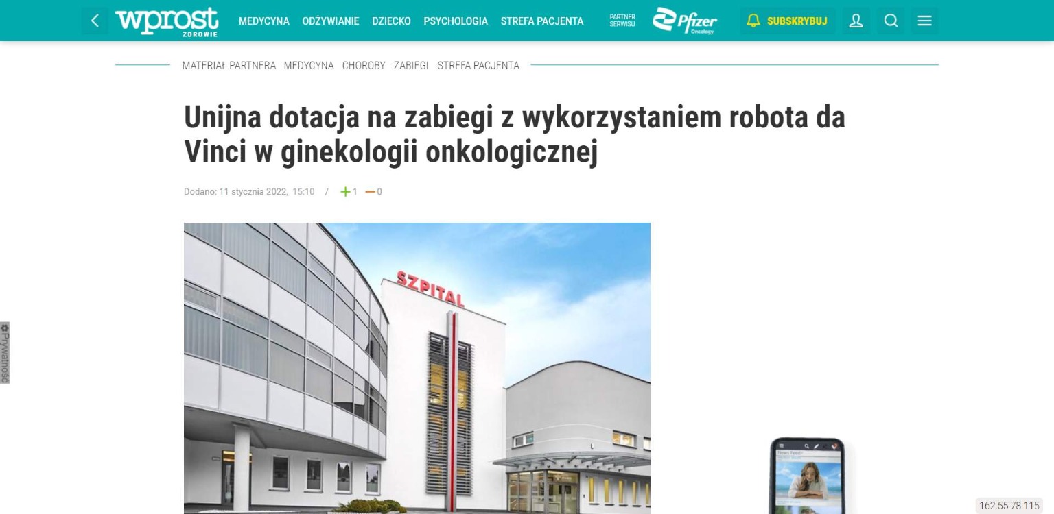 unijna dotacja na zabiegi z wykorzystaniem robota da vinci w ginekologii onkologicznej
