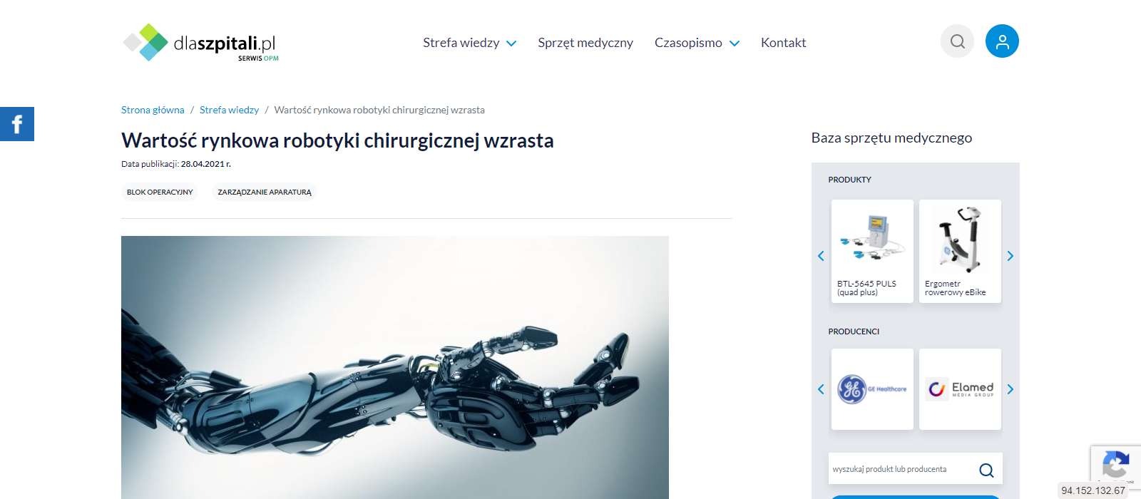wartosc rynkowa robotyki chirurgicznej wzrasta