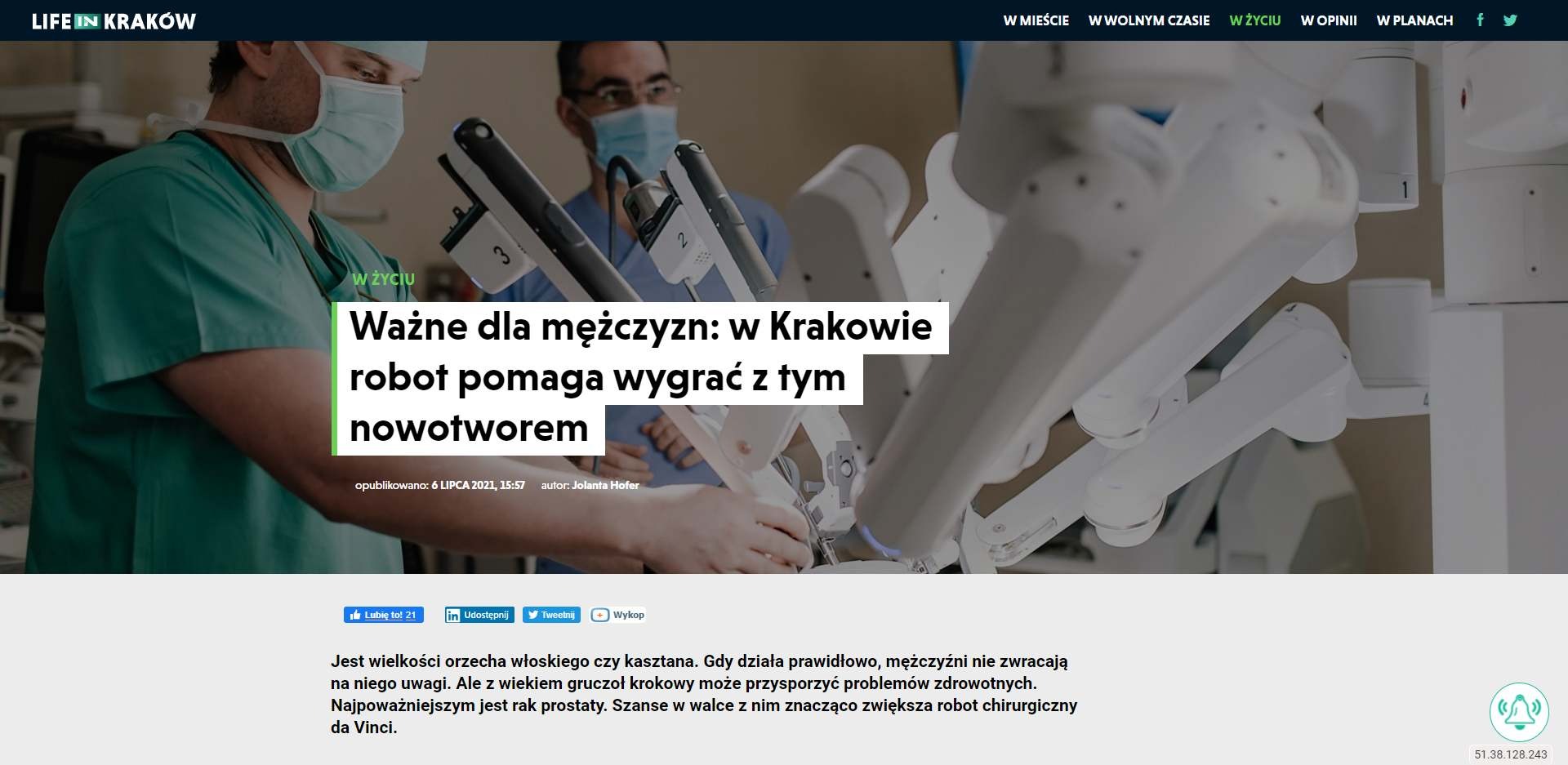 wazne dla mezczyzn w krakowie robot pomaga wygrac z tym nowotworem