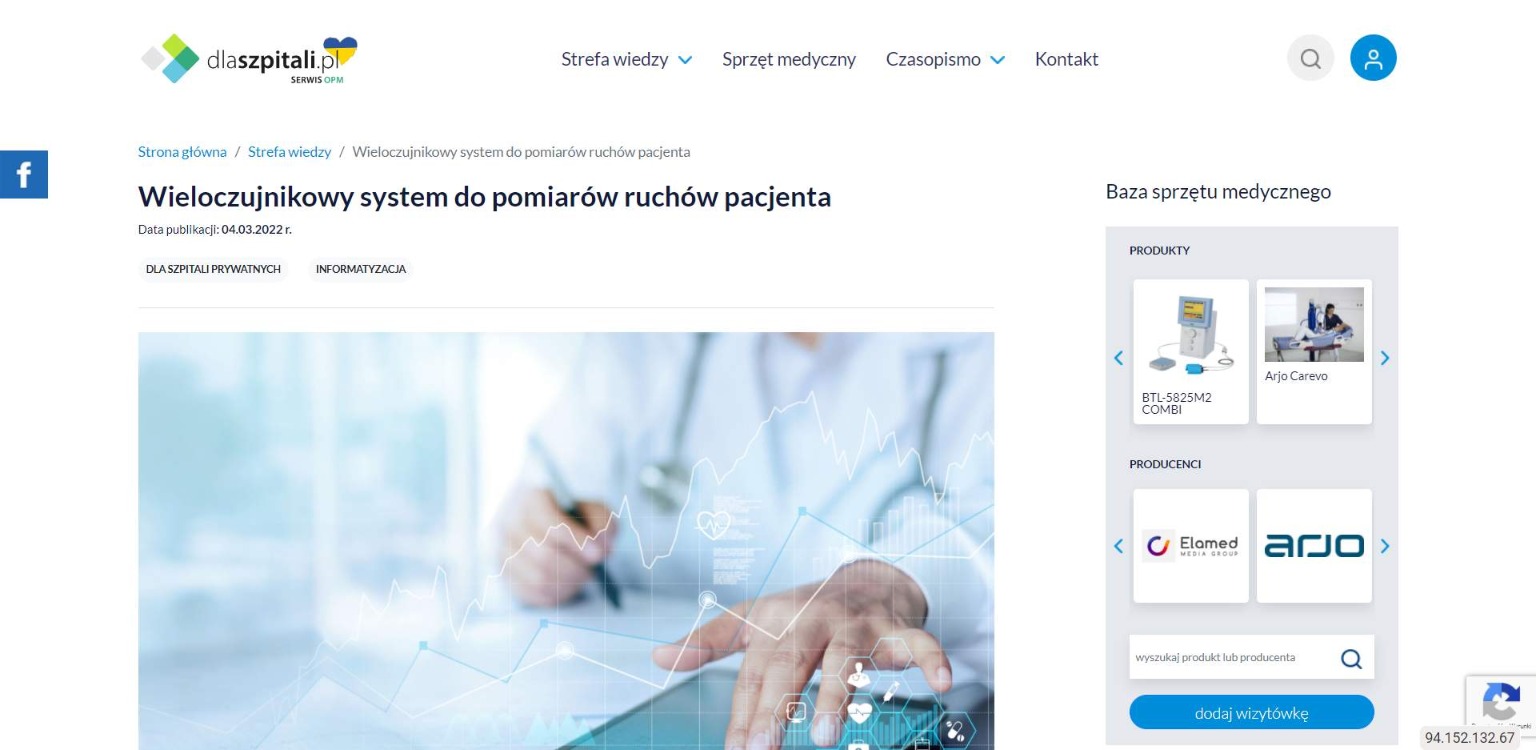 wieloczujnikowy system do pomiarow ruchow pacjenta