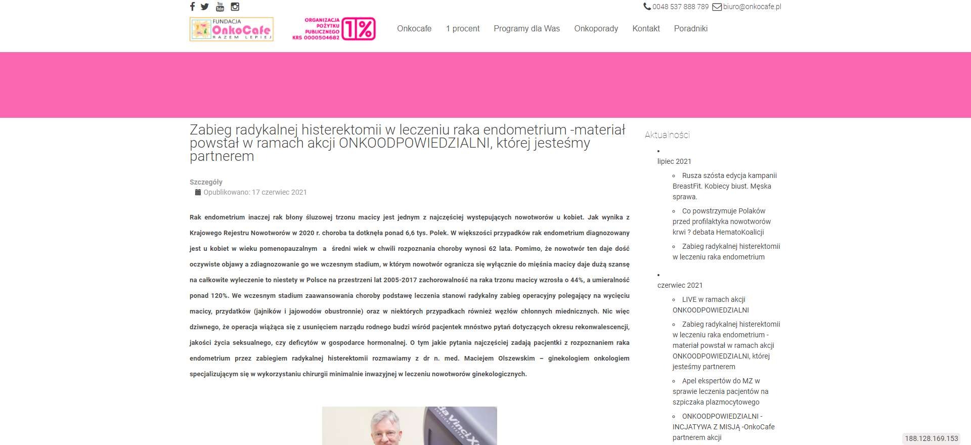 zabieg radykalnej histerektomii w leczeniu raka endometrium material powstal w ramach akcji onkoodpowiedzialni ktorej jestesmy partnerem