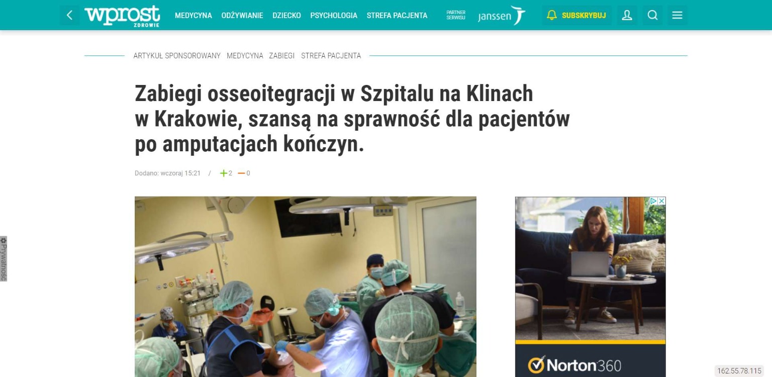zabiegi osseoitegracji w szpitalu na klinach w krakowie szansa na sprawnosc dla pacjentow po amputacjach konczyn