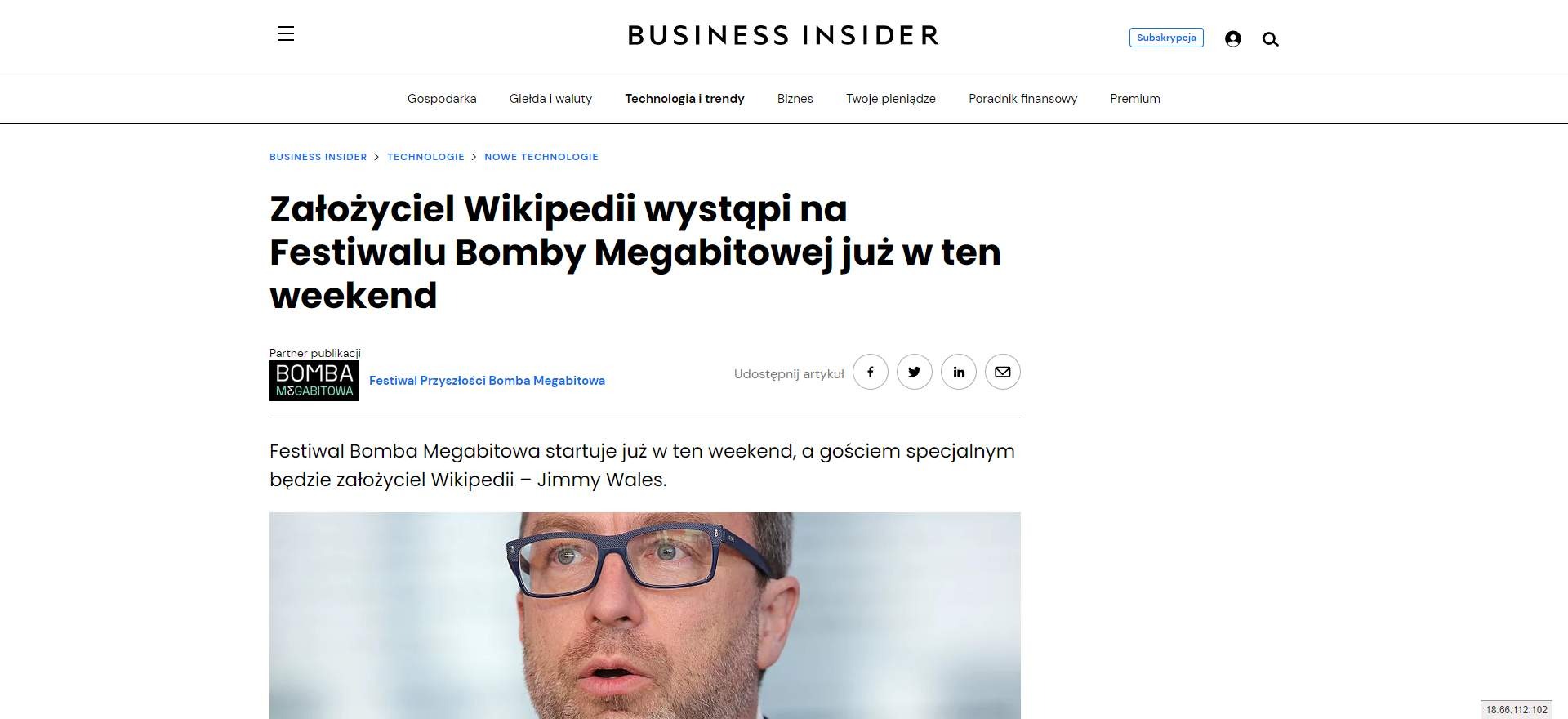 zalozyciel wikipedii wystapi na festiwalu bomby megabitowej juz w ten weekend